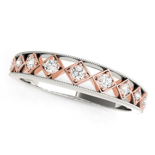 14k White Gold And Rose Gold Unique Diamond Wedding Band (1/10 cttw) | Richard Cannon