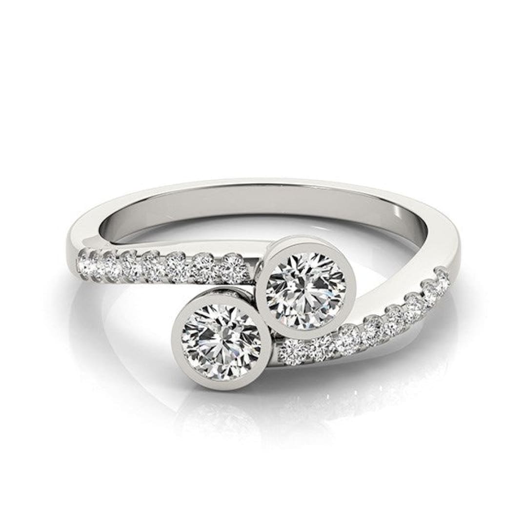 14k White Gold Round Bezel Setting Two Stone Diamond Ring (5/8 cttw) | Richard Cannon