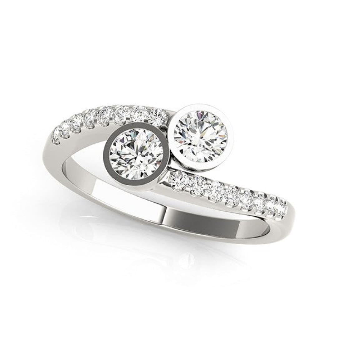 14k White Gold Round Bezel Setting Two Stone Diamond Ring (5/8 cttw) | Richard Cannon