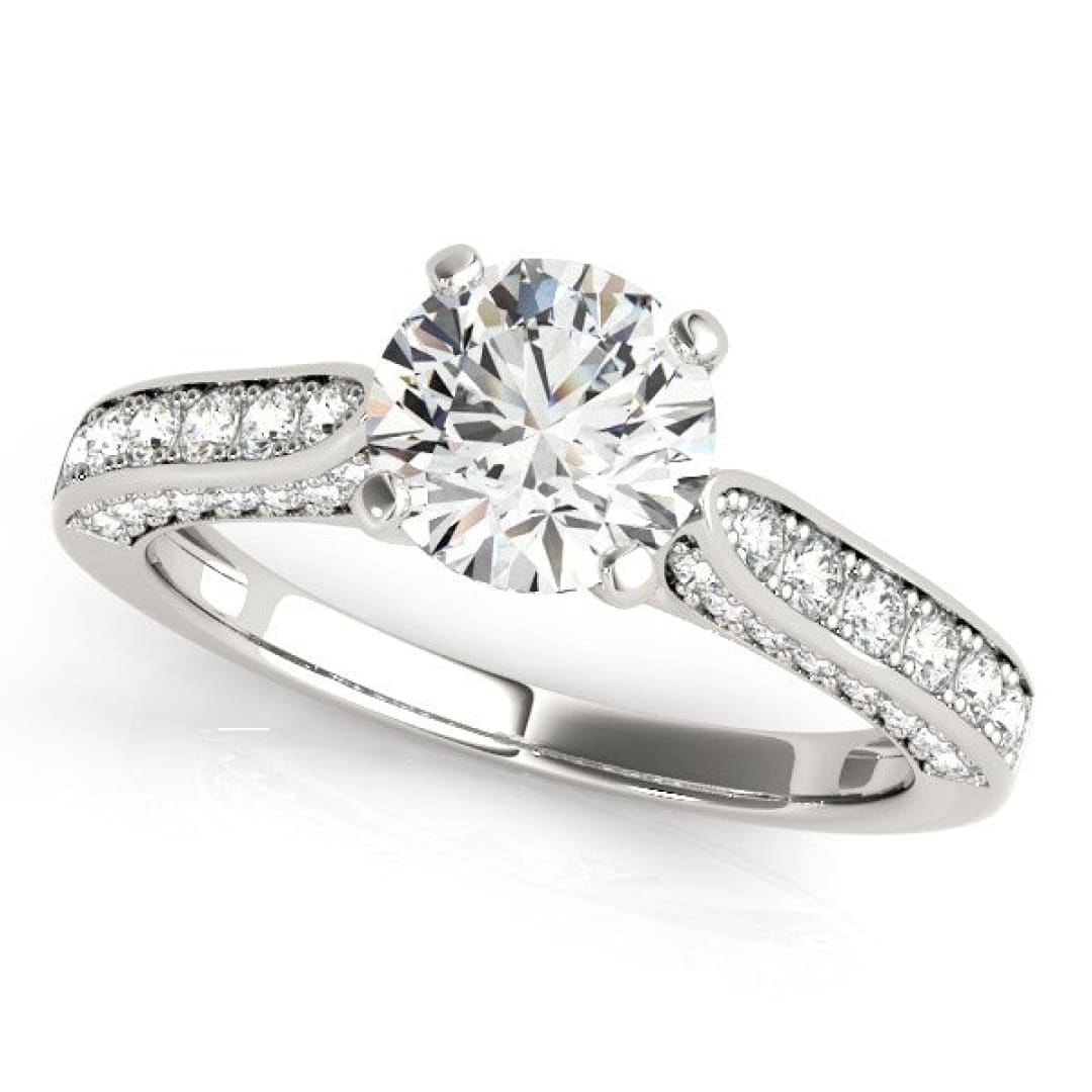 14k White Gold Round Cathedral Diamond Engagement Ring (1 1/2 cttw) | Richard Cannon