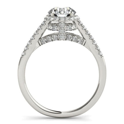 14k White Gold Round Cut Pave Set Shank Diamond Engagement Ring (1 3/8 cttw) | Richard