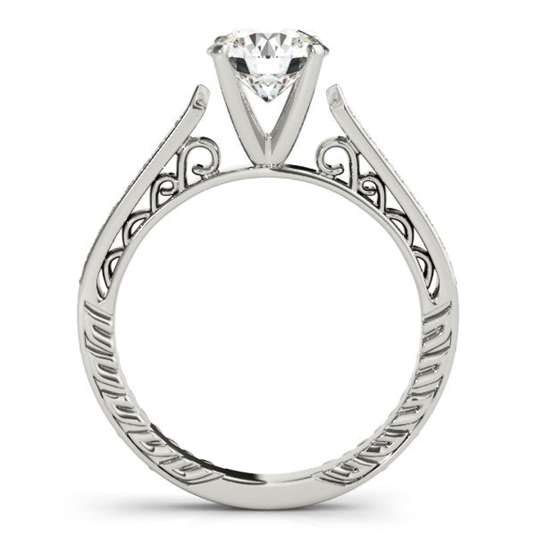 14k White Gold Round Diamond Antique Style Engagement Ring (1 1/8 cttw) | Richard Cannon