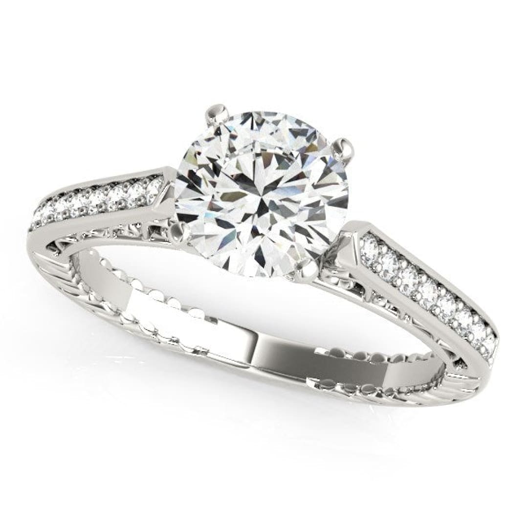 14k White Gold Round Diamond Antique Style Engagement Ring (1 1/8 cttw) | Richard Cannon