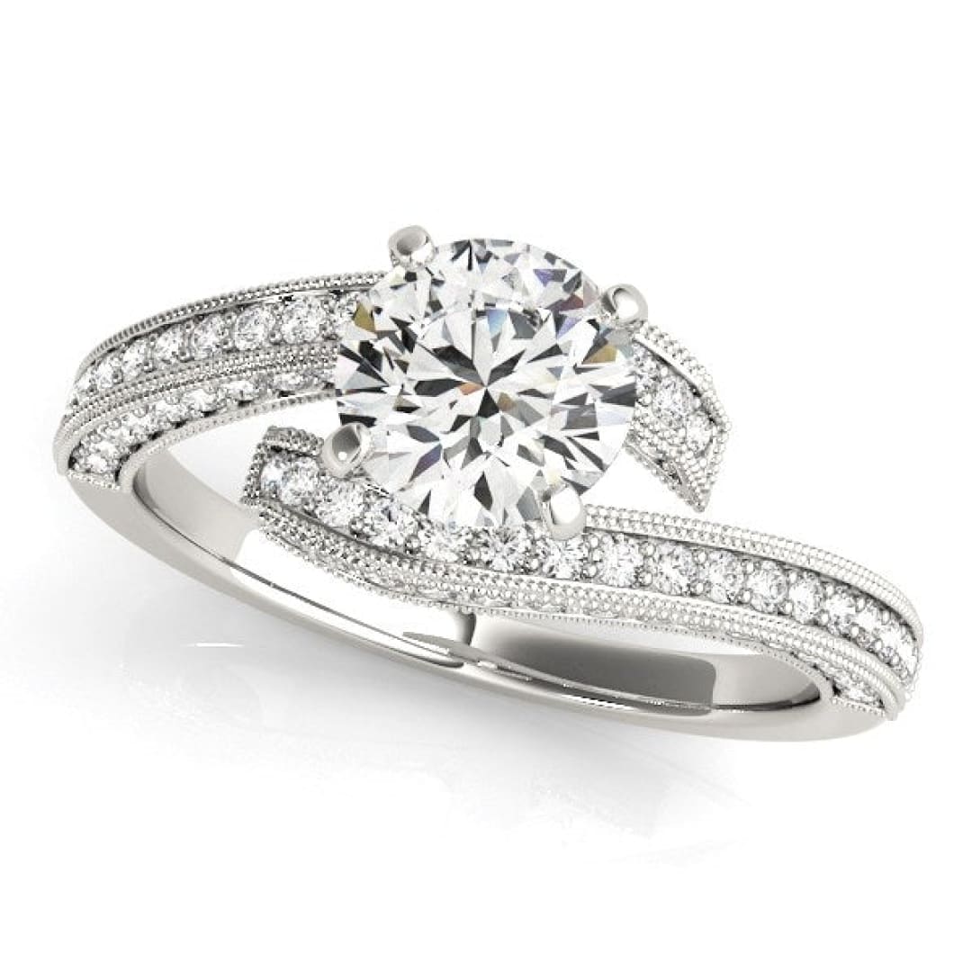 14k White Gold Round Diamond Bypass Style Engagement Ring (1 1/2 cttw) | Richard Cannon