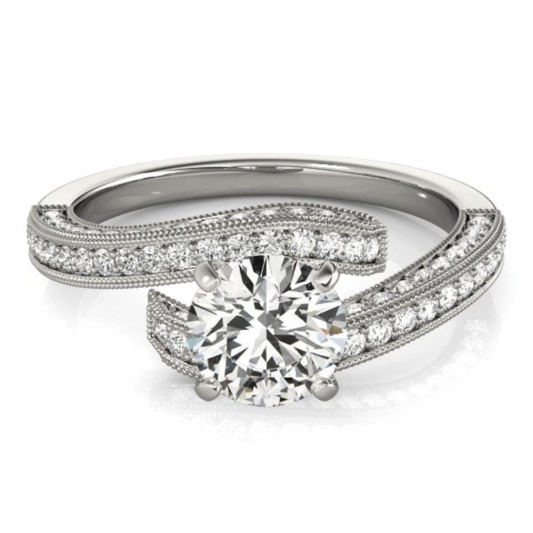 14k White Gold Round Diamond Bypass Style Engagement Ring (1 1/2 cttw) | Richard Cannon