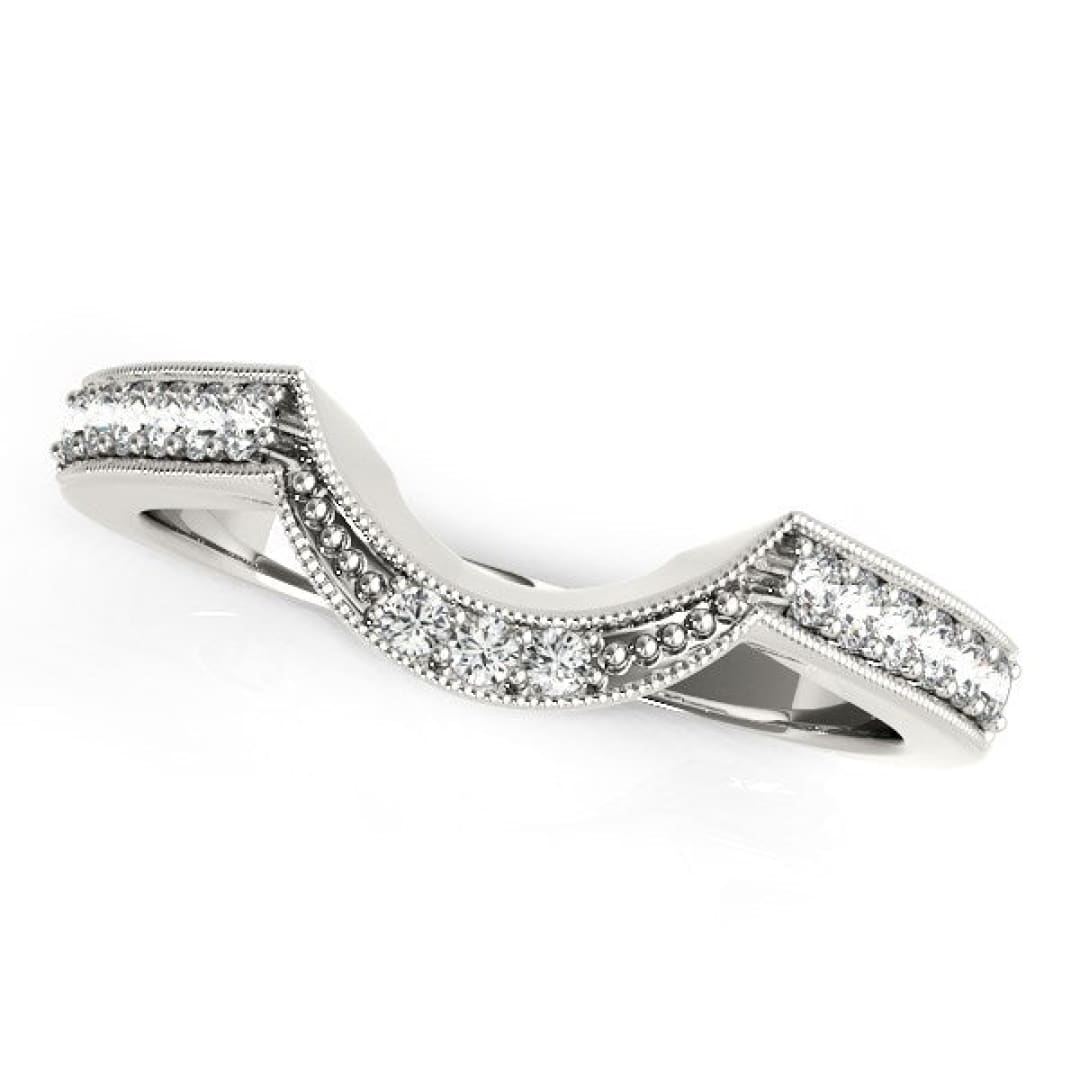 14k White Gold Round Diamond Curved Antique Wedding Band (1/4 cttw) | Richard Cannon