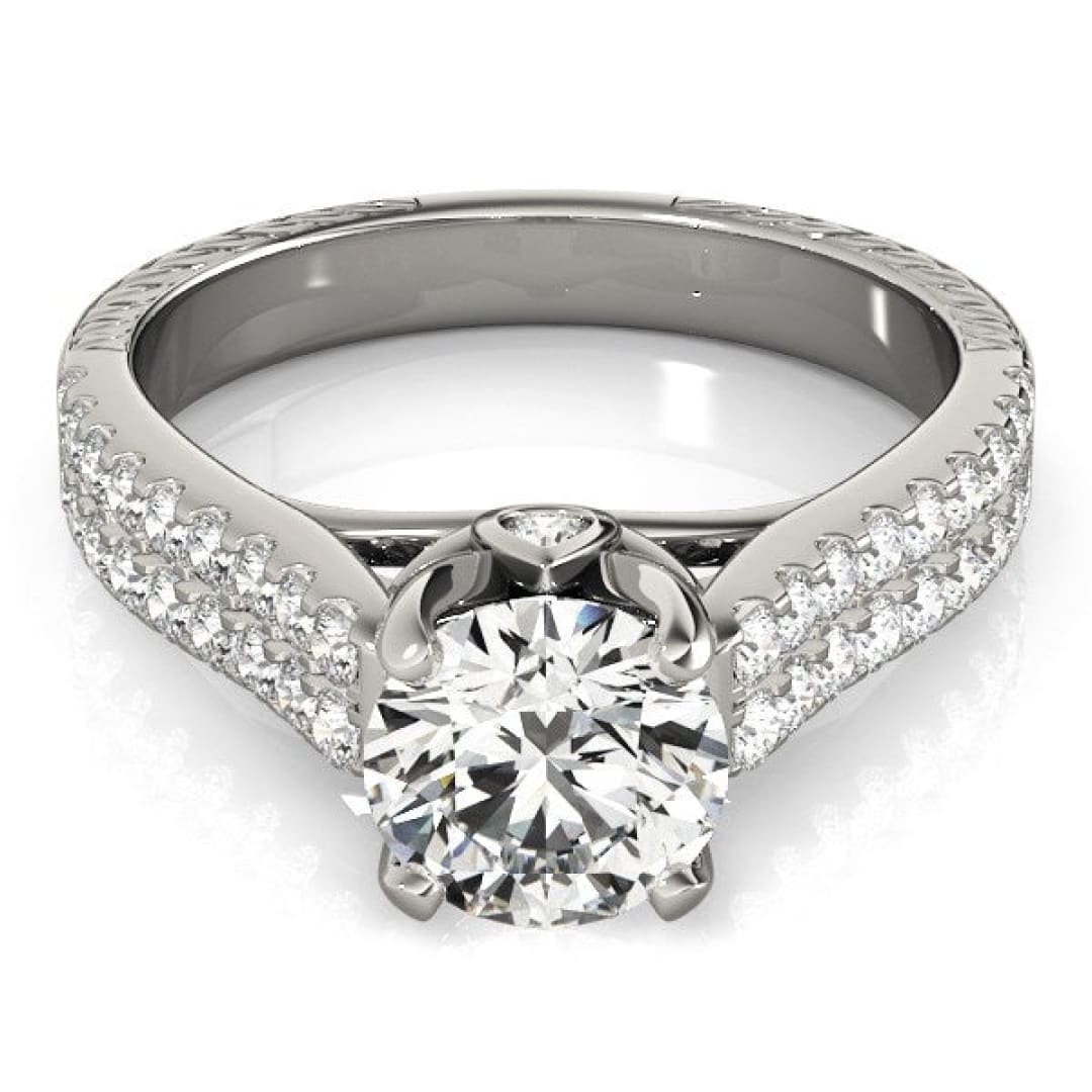 14k White Gold Round Diamond Engagement Ring with Pave Band (2 cttw) | Richard Cannon