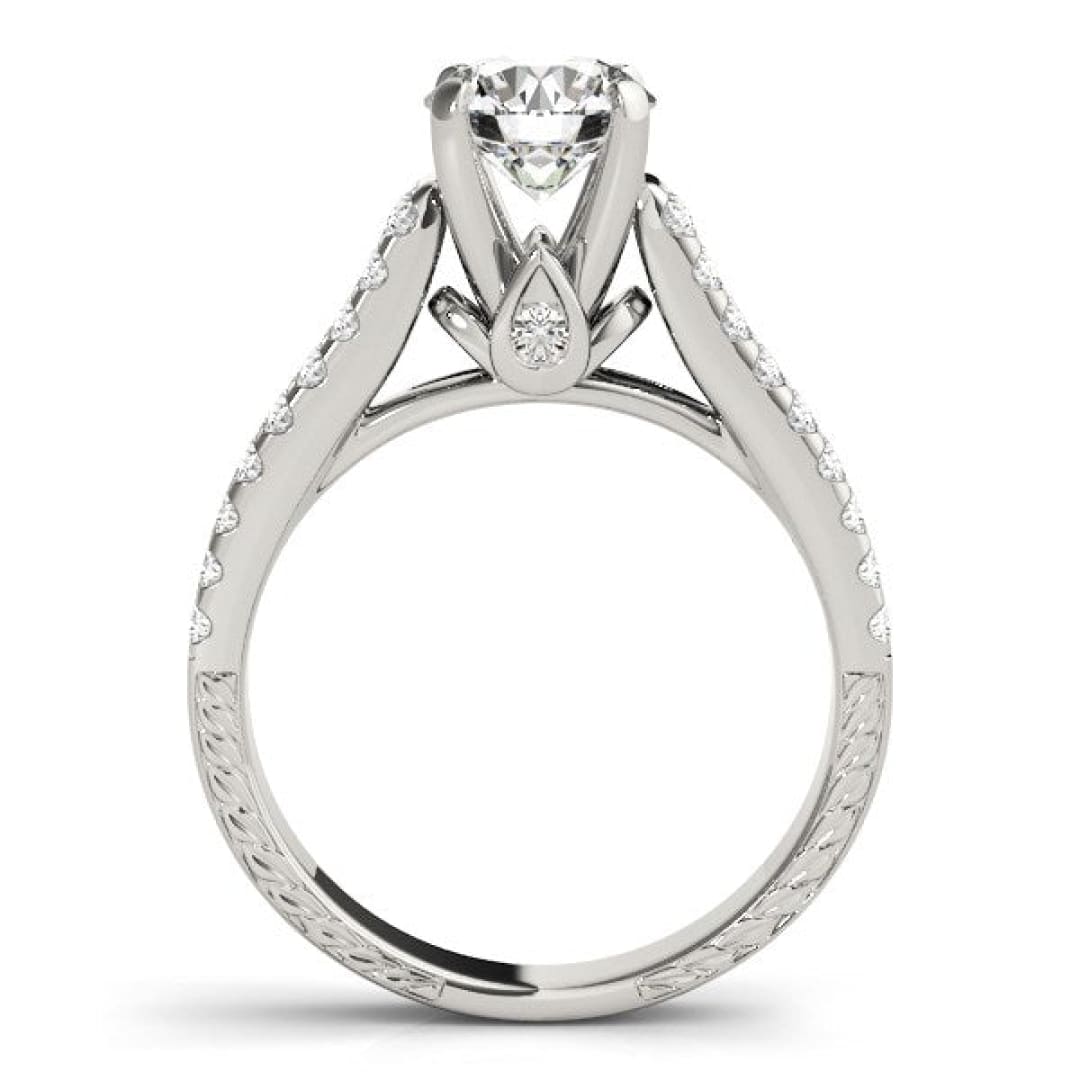 14k White Gold Round Diamond Engagement Ring with Pave Band (2 cttw) | Richard Cannon