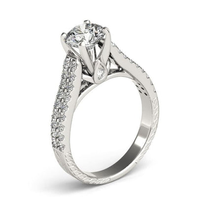 14k White Gold Round Diamond Engagement Ring with Pave Band (2 cttw) | Richard Cannon