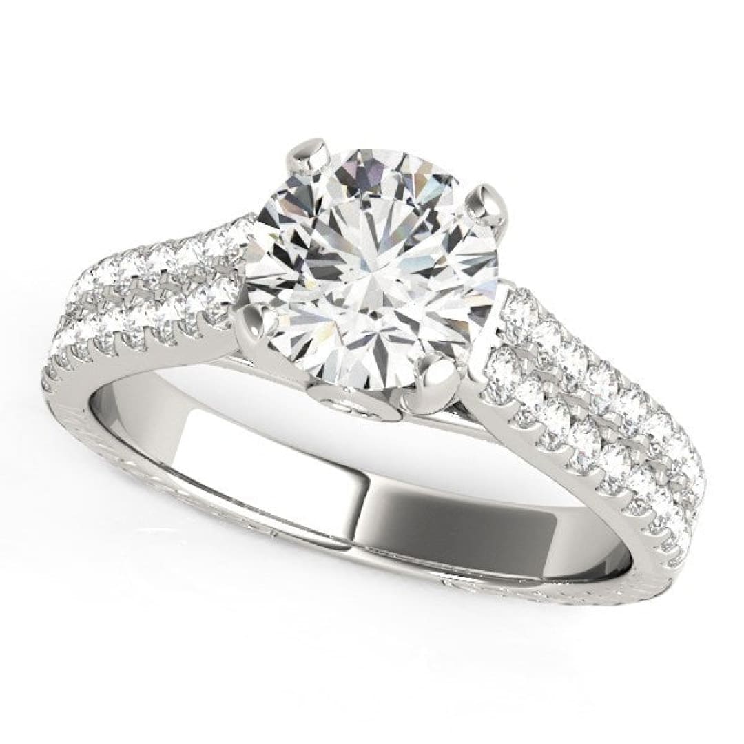 14k White Gold Round Diamond Engagement Ring with Pave Band (2 cttw) | Richard Cannon