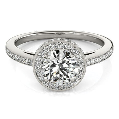 14k White Gold Round Diamond Engagement Ring with Pave Set Halo (1 1/2 cttw) | Richard