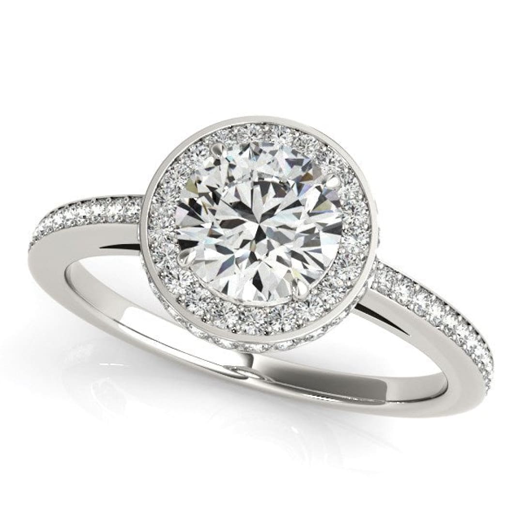 14k White Gold Round Diamond Engagement Ring with Pave Set Halo (1 1/2 cttw) | Richard