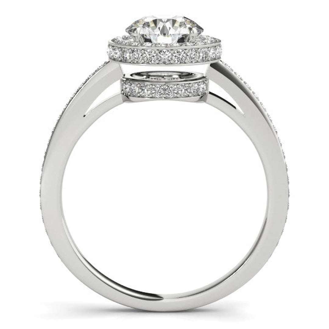 14k White Gold Round Diamond Engagement Ring with Pave Set Halo (1 1/2 cttw) | Richard