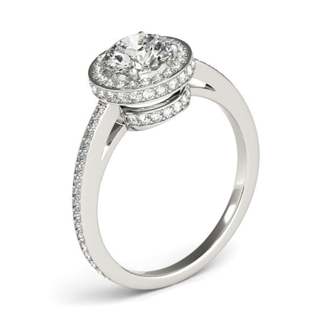 14k White Gold Round Diamond Engagement Ring with Pave Set Halo (1 1/2 cttw) | Richard