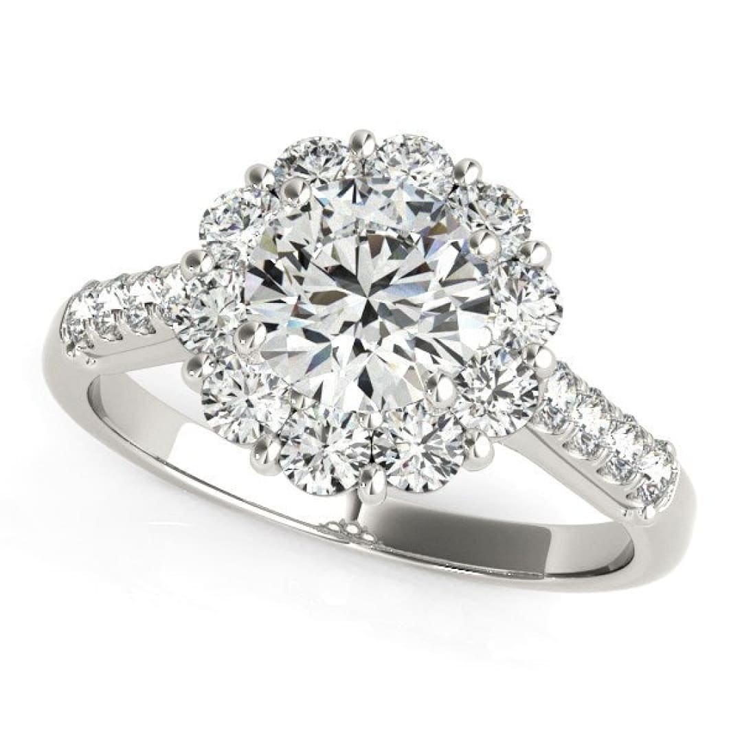 14k White Gold Round Diamond Halo Engagement Ring (2 1/2 cttw) | Richard Cannon Jewelry