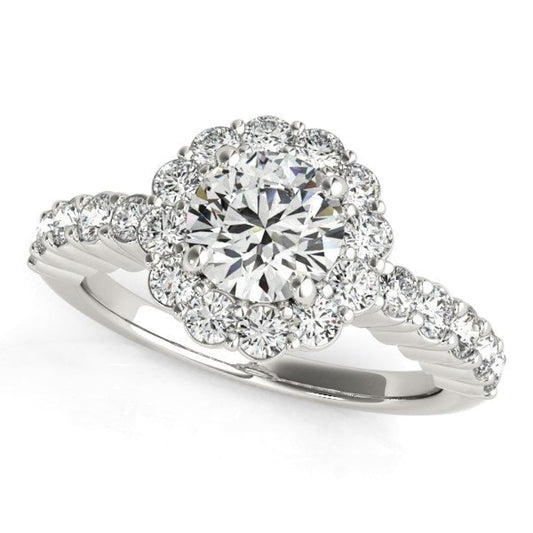 14k White Gold Round Floral Motif Diamond Engagement Ring (1 5/8 cttw) | Richard Cannon