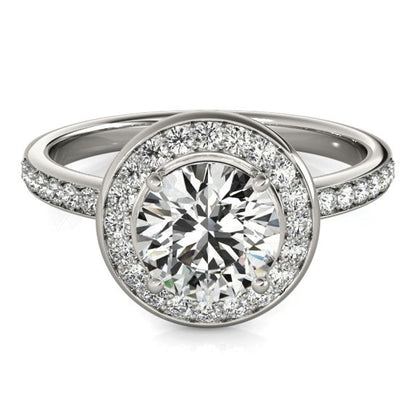 14k White Gold Round Halo Diamond Engagement Ring (1 1/2 cttw) | Richard Cannon Jewelry