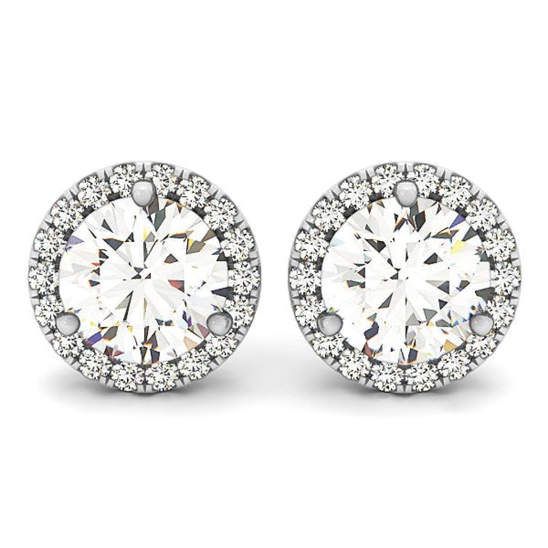 14k White Gold Round Prong Halo Style Earrings (1 cttw) | Richard Cannon Jewelry