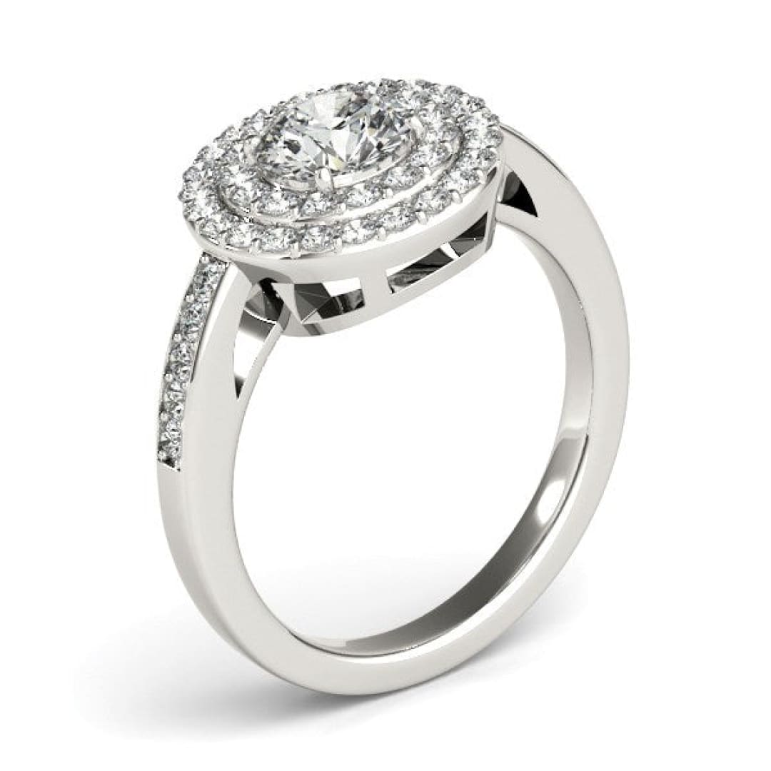 14k White Gold Round with Two-Row Halo Diamond Engagement Ring (1 1/2 cttw) | Richard