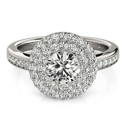 14k White Gold Round with Two-Row Halo Diamond Engagement Ring (1 1/2 cttw) | Richard