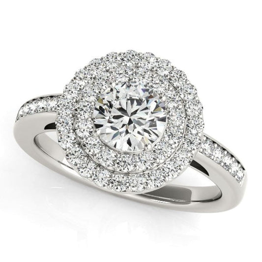 14k White Gold Round with Two-Row Halo Diamond Engagement Ring (1 1/2 cttw) | Richard