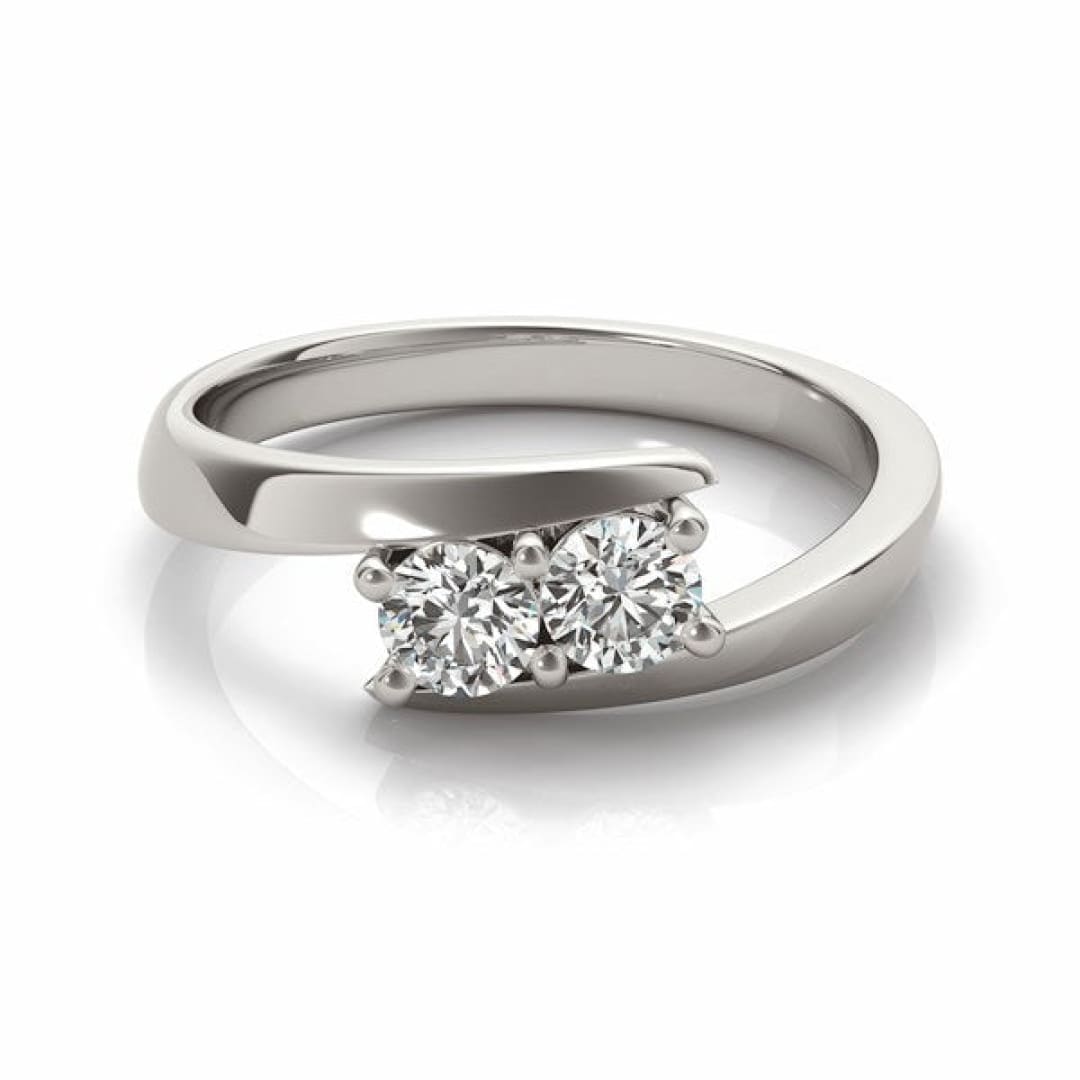 14k White Gold Round Two Stone Common Prong Diamond Ring (1/2 cttw) | Richard Cannon