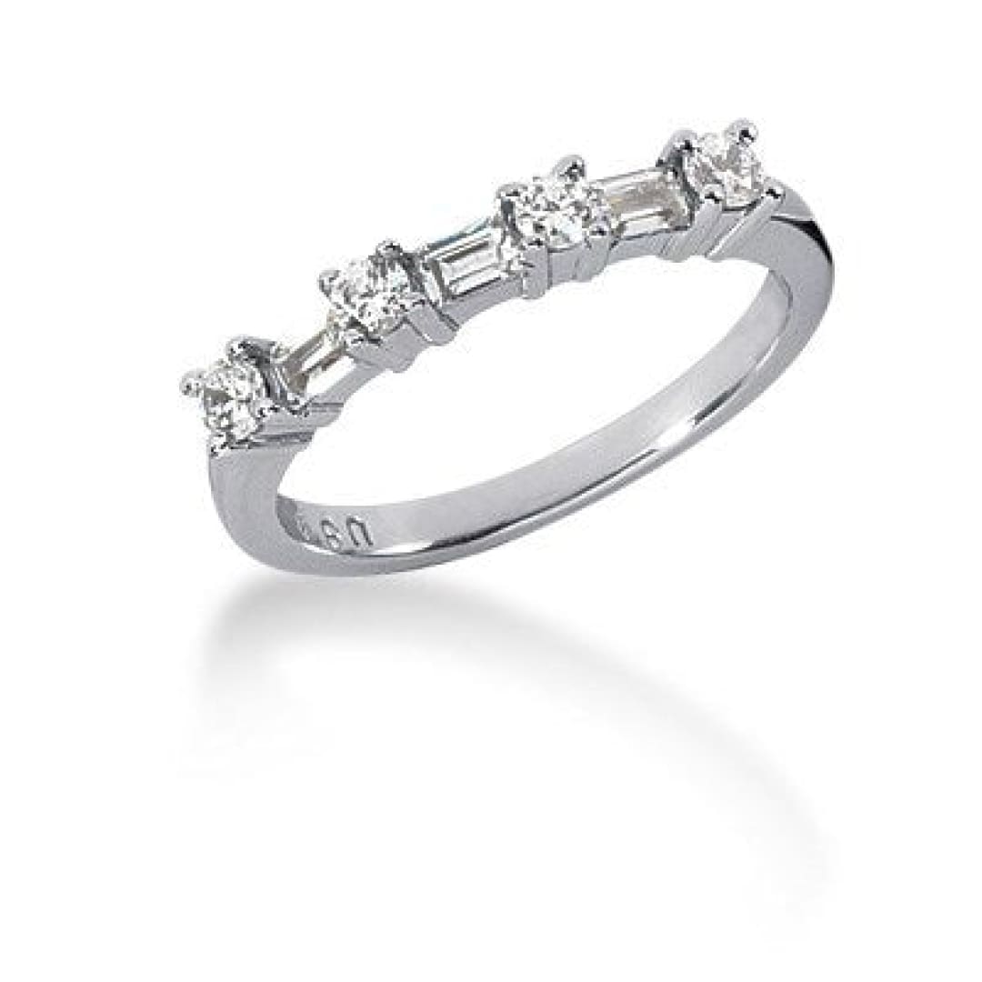 14k White Gold Seven Diamond Wedding Ring Band with Round and Baguette Diamonds | Richard