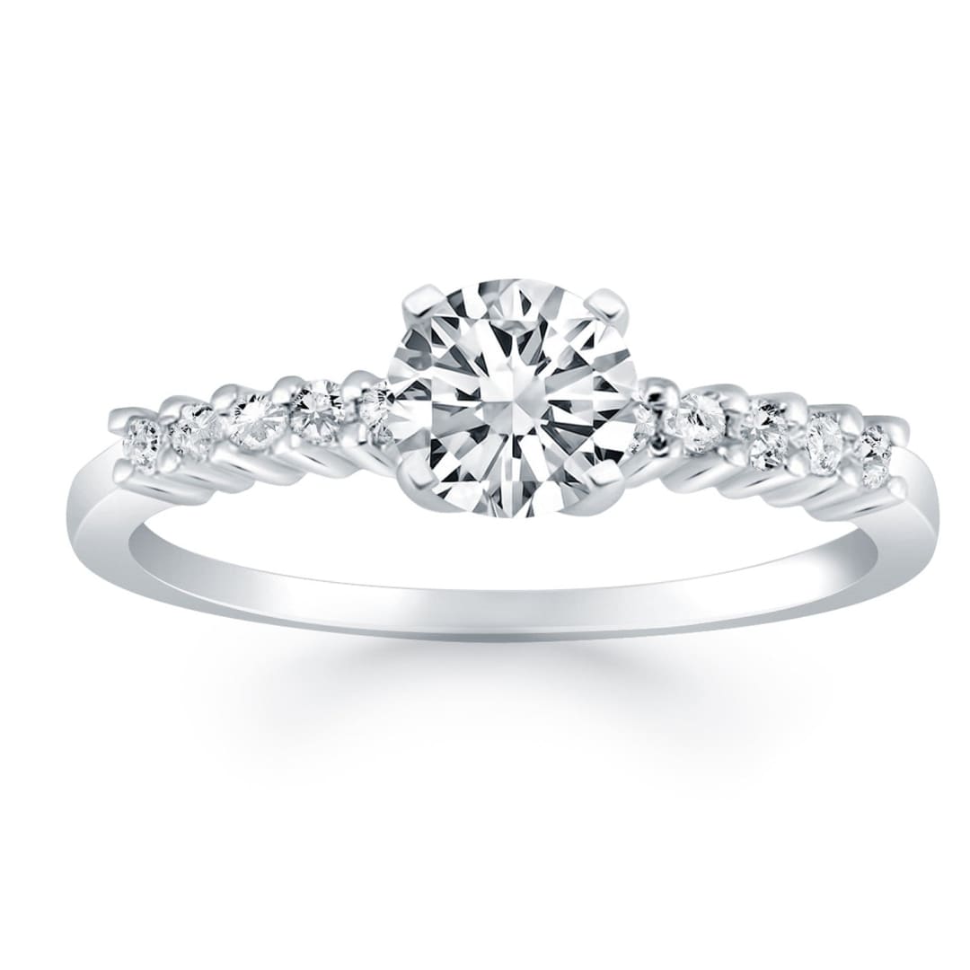 14k White Gold Shared Prong Accent Diamond Engagement Ring | Richard Cannon Jewelry