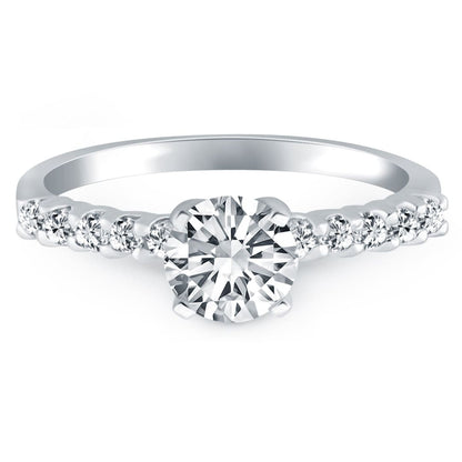 14k White Gold Shared Prong Diamond Band Accent Engagement Ring | Richard Cannon Jewelry