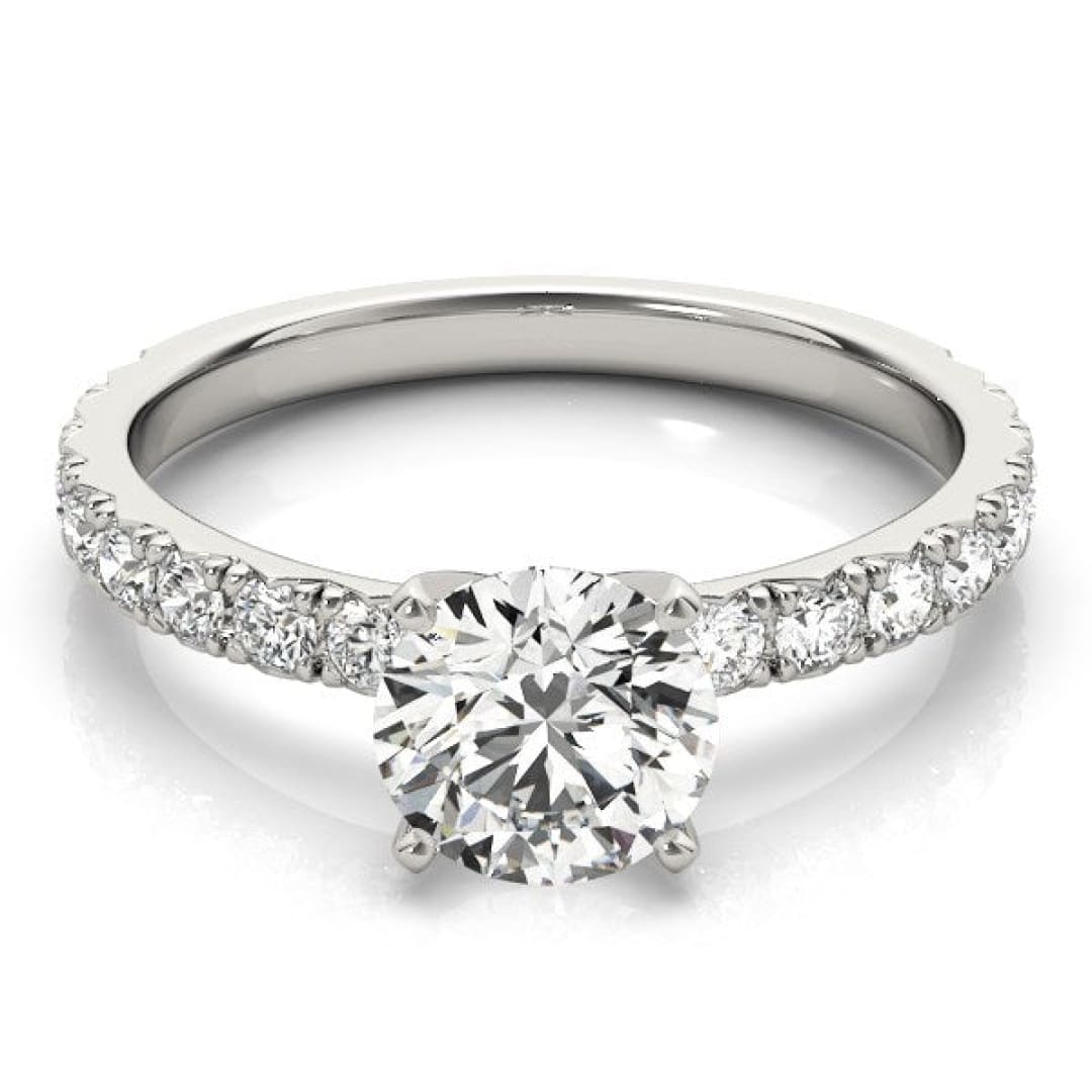 14k White Gold Single Row Shank Round Diamond Engagement Ring (1 1/3 cttw) | Richard