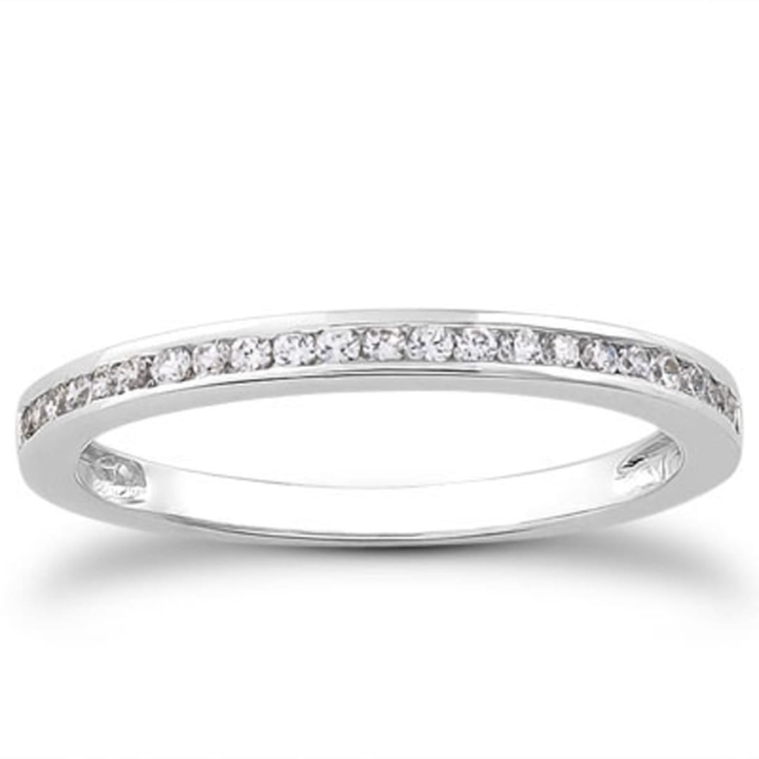 14k White Gold Slender Channel Set Diamond Wedding Ring Band Set 1/2 Around | Richard