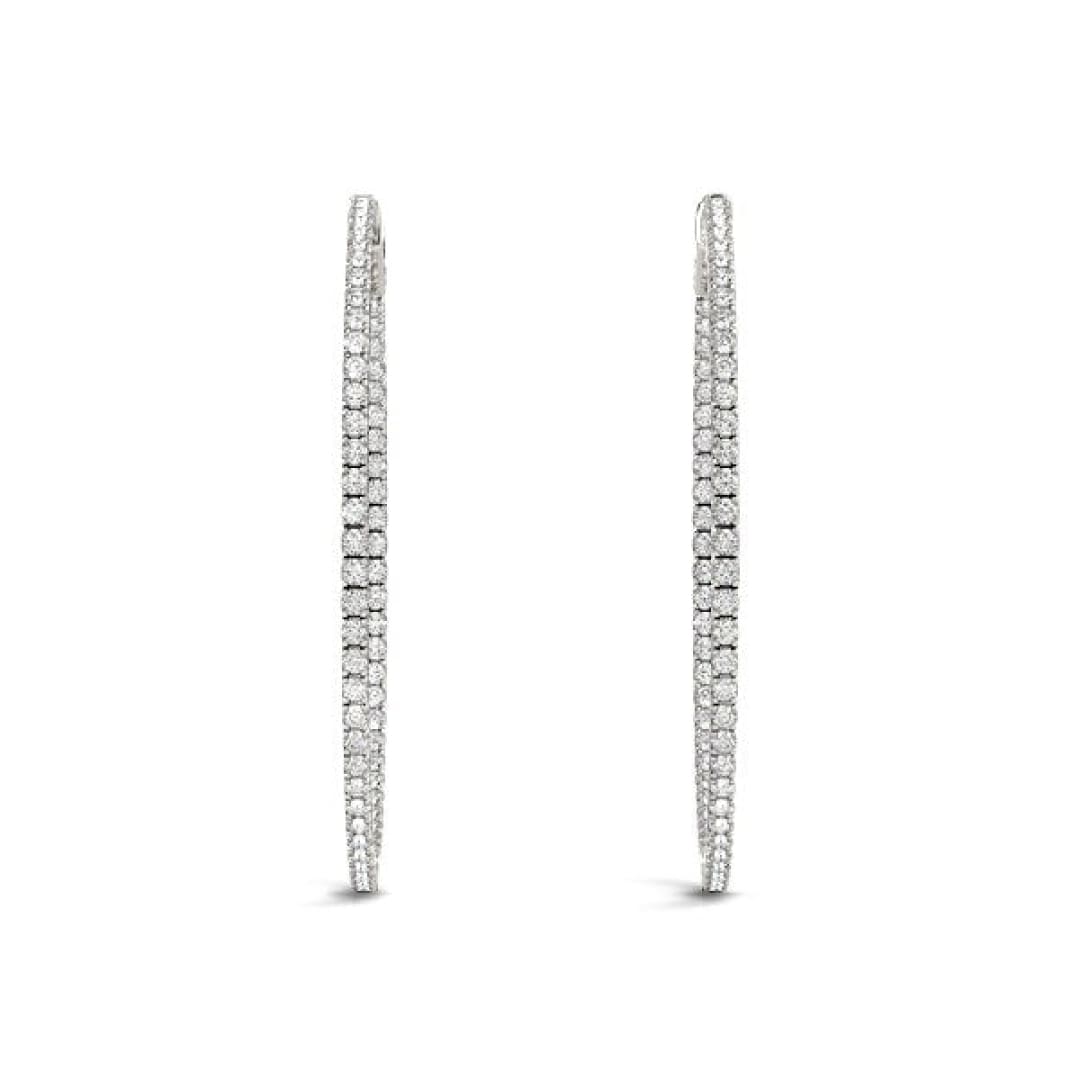 14k White Gold Slim Two Sided Diamond Hoop Earrings (1 1/2 cttw) | Richard Cannon Jewelry