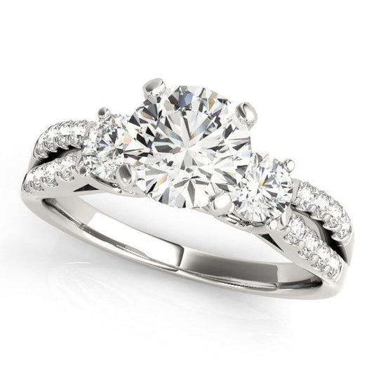 14k White Gold Split Shank 3 Stone Round Diamond Engagement Ring (2 cttw) | Richard