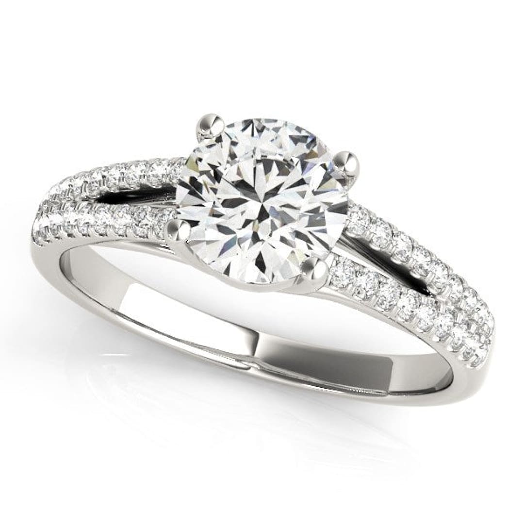 14k White Gold Split Shank Round Diamond Engagement Ring (1 1/8 cttw) | Richard Cannon