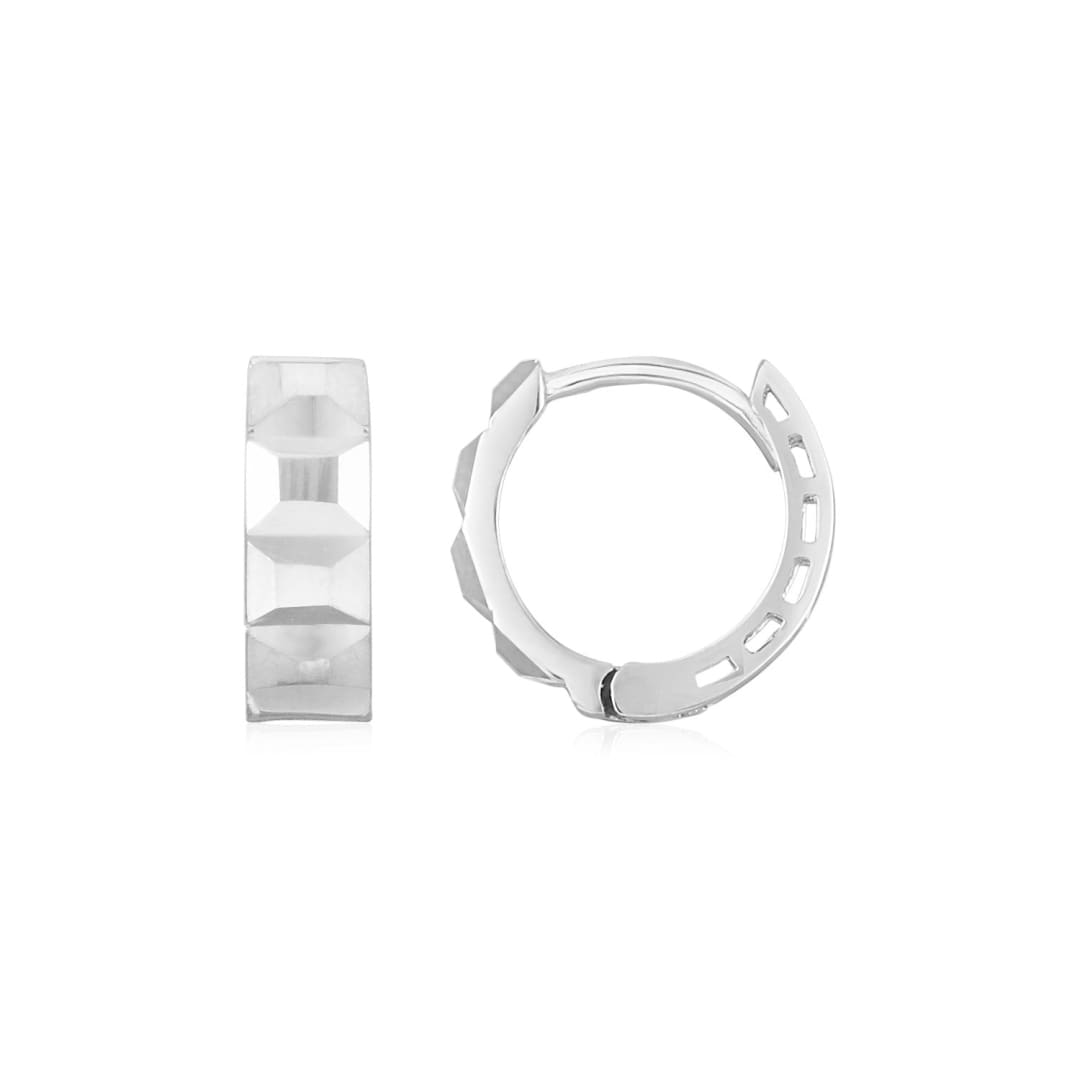 14K White Gold Square Motif Faceted Huggie Earrings | Richard Cannon Jewelry