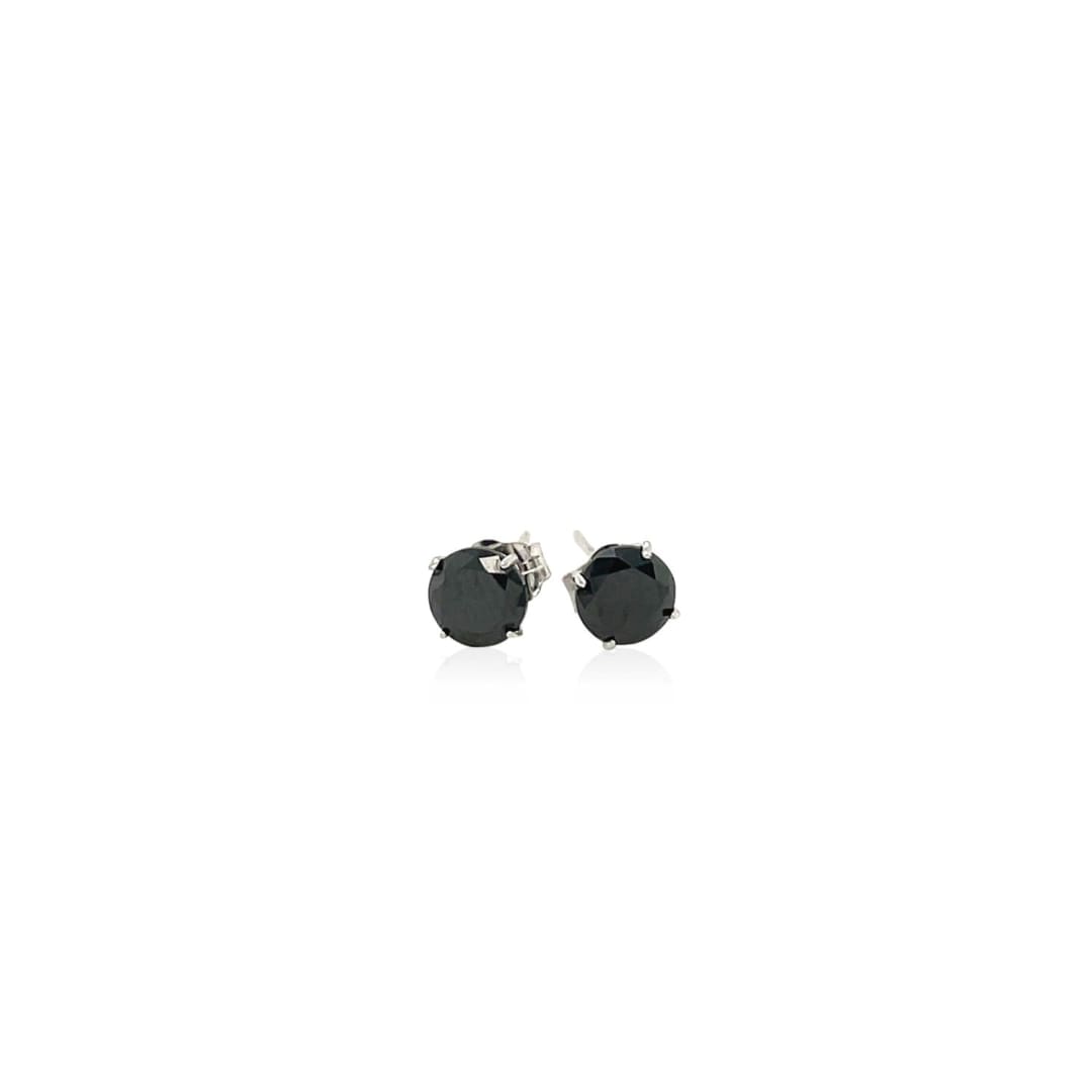 14k White Gold Stud Earrings with Black 5mm Faceted Cubic Zirconia | Richard Cannon