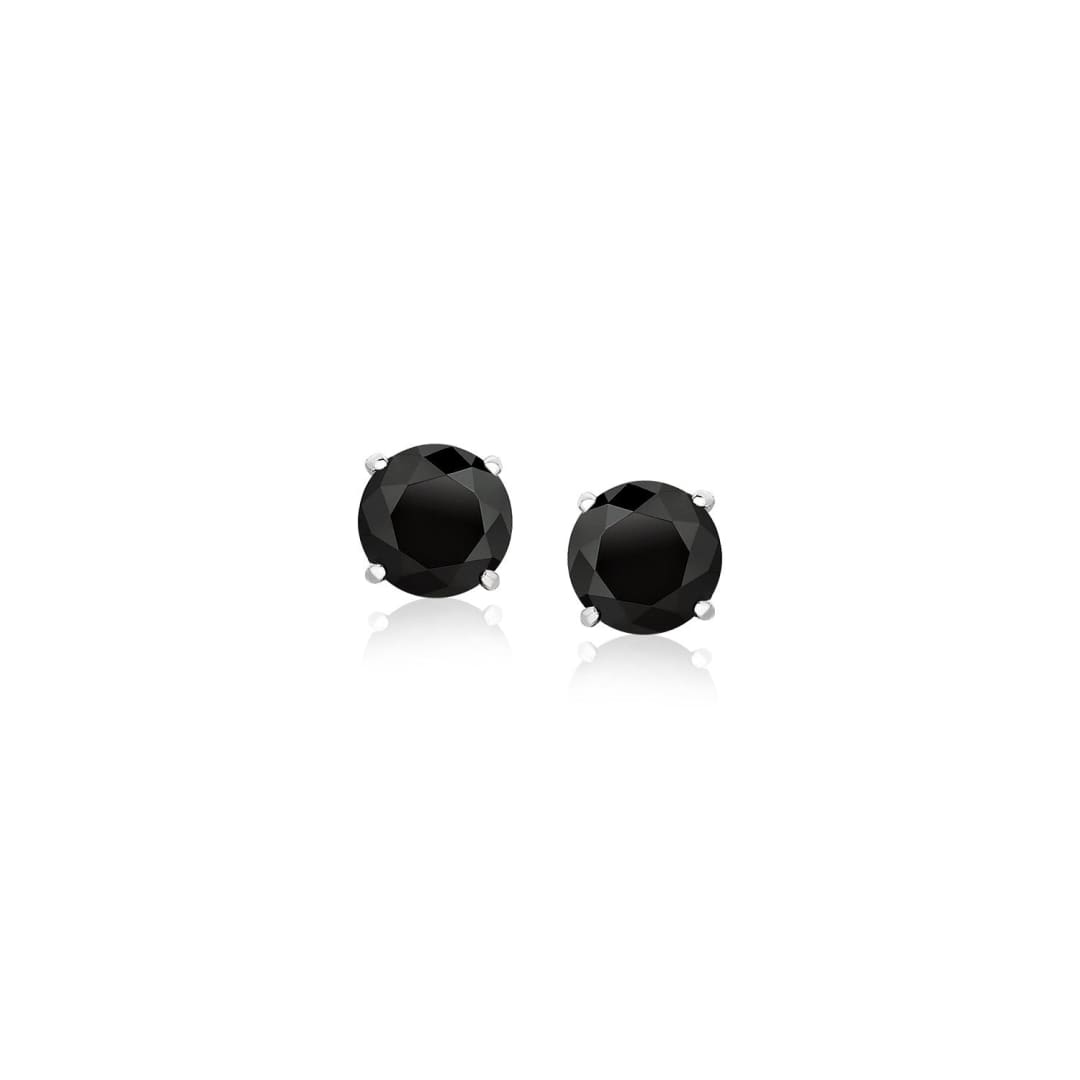 14k White Gold Stud Earrings with Black 5mm Faceted Cubic Zirconia | Richard Cannon