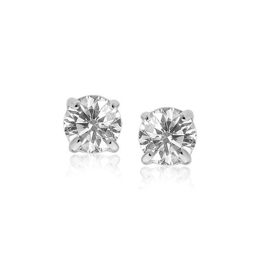 14k White Gold Stud Earrings with White Hue Faceted Cubic Zirconia | Richard Cannon