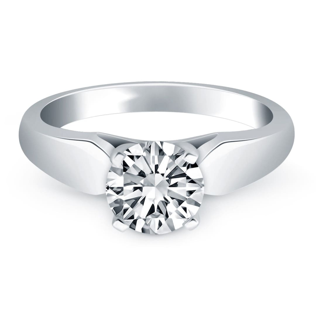 14k White Gold Tapered Cathedral Solitaire Engagement Ring | Richard Cannon Jewelry