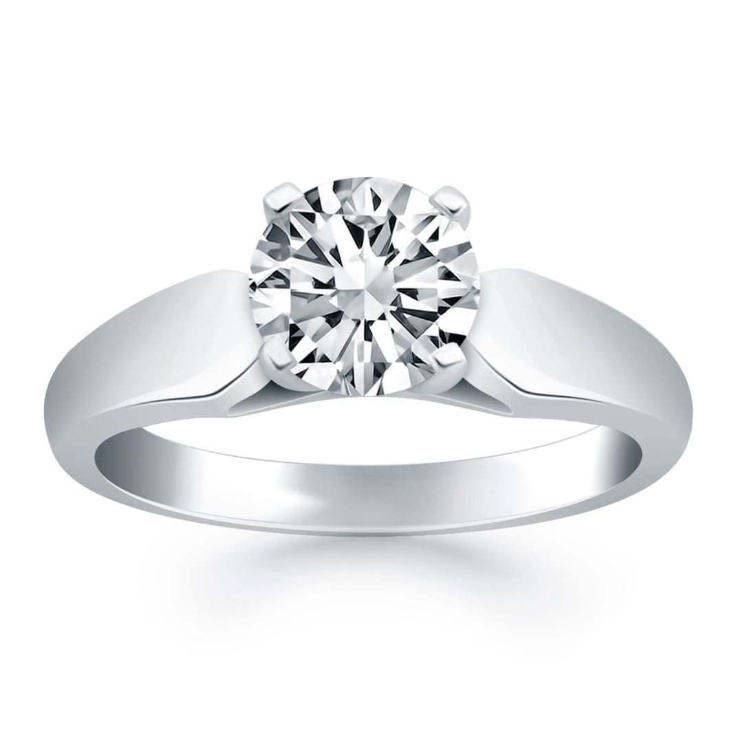 14k White Gold Tapered Cathedral Solitaire Engagement Ring | Richard Cannon Jewelry