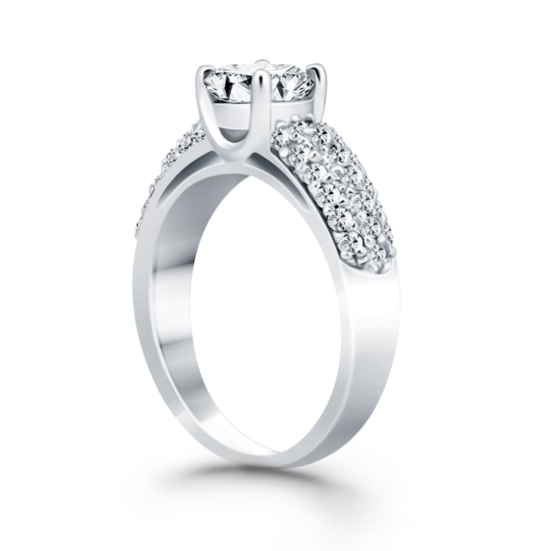 14k White Gold Tapered Pave Diamond Wide Band Engagement Ring | Richard Cannon Jewelry