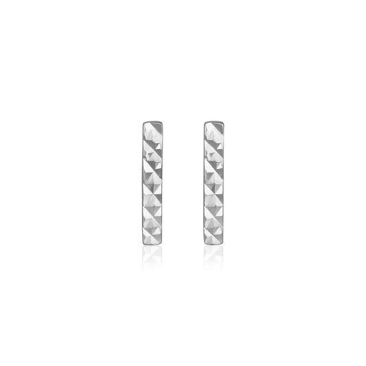 14k White Gold Textured Bar Earrings | Richard Cannon Jewelry