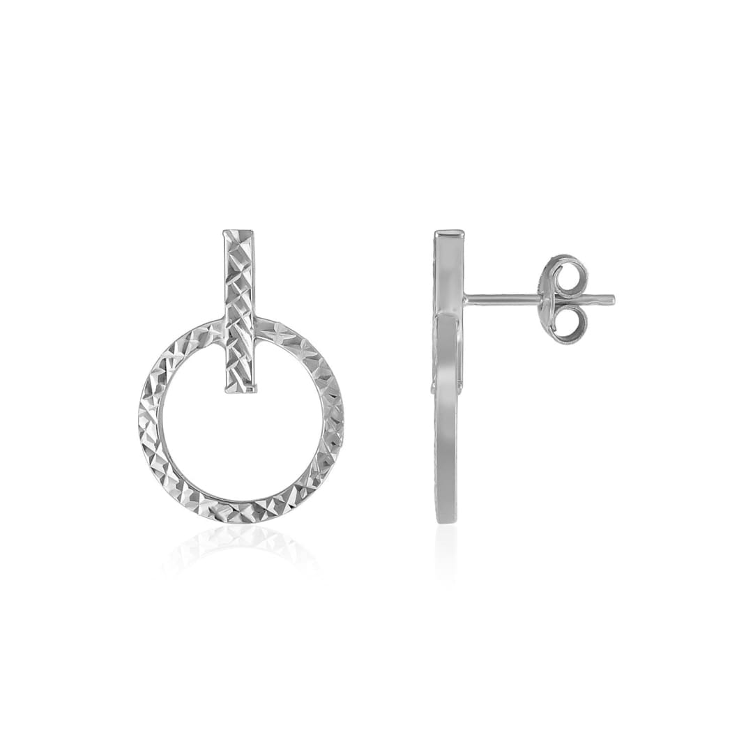 14k White Gold Textured Circle and Bar Post Earrings | Richard Cannon Jewelry