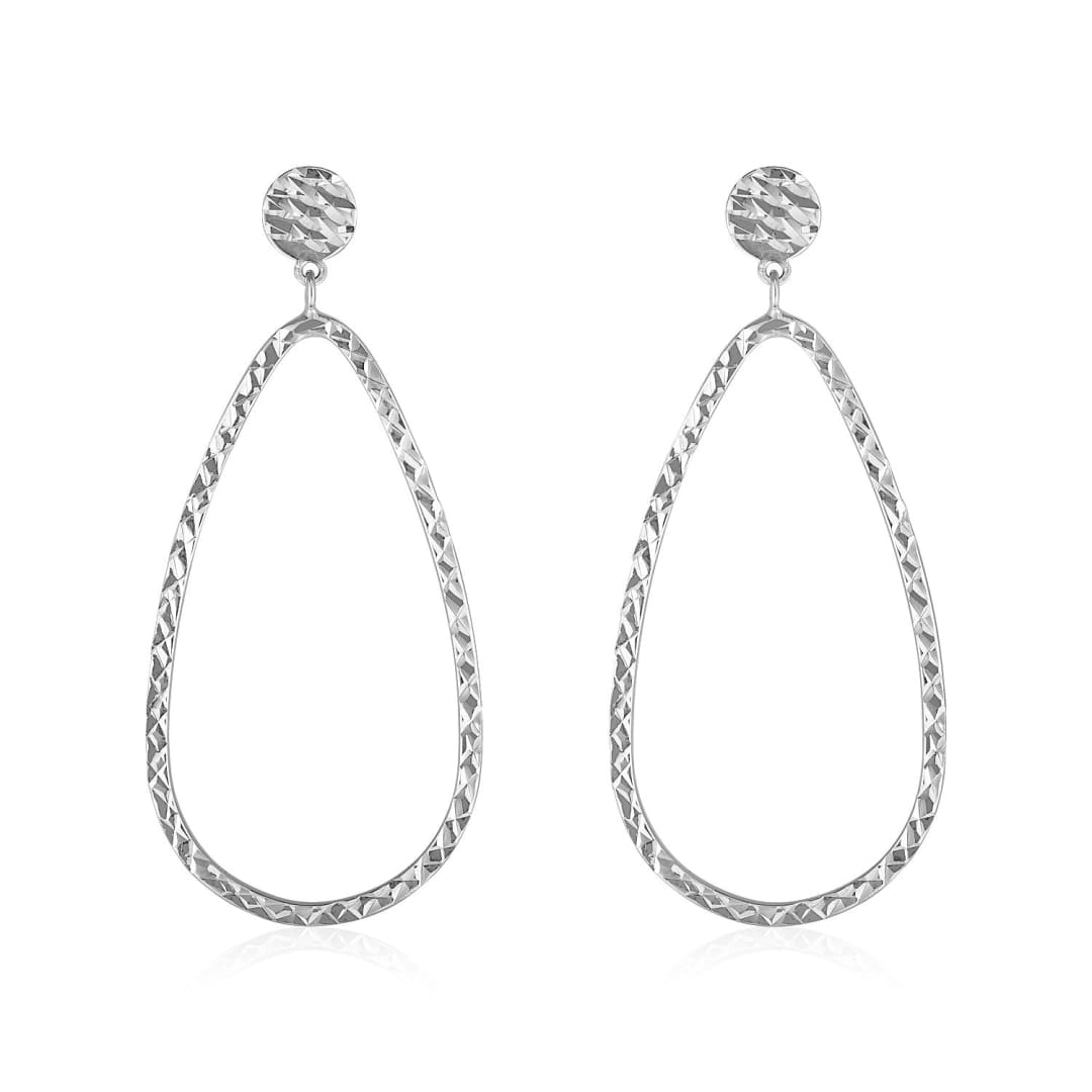 14k White Gold Textured Teardrop Motif Post Earrings | Richard Cannon Jewelry