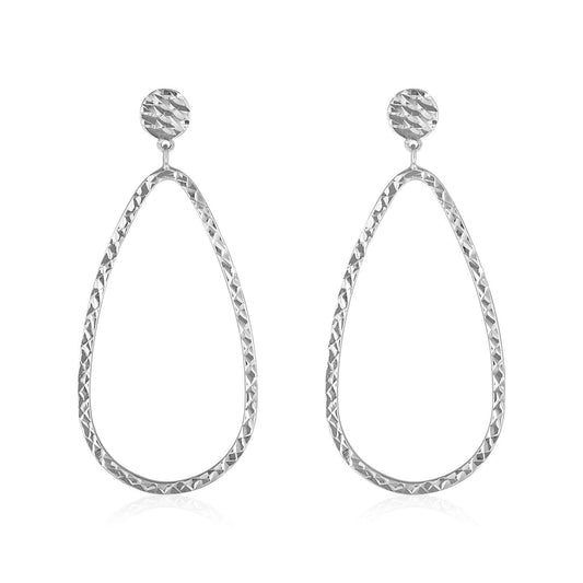 14k White Gold Textured Teardrop Motif Post Earrings | Richard Cannon Jewelry