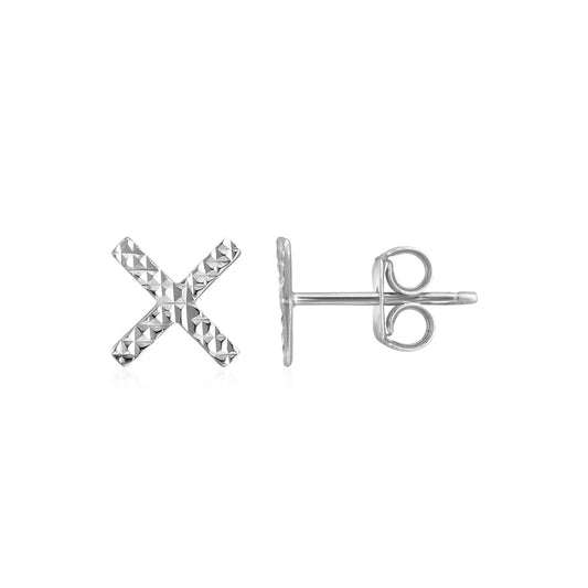 14k White Gold Textured X Post Earrings | Richard Cannon Jewelry