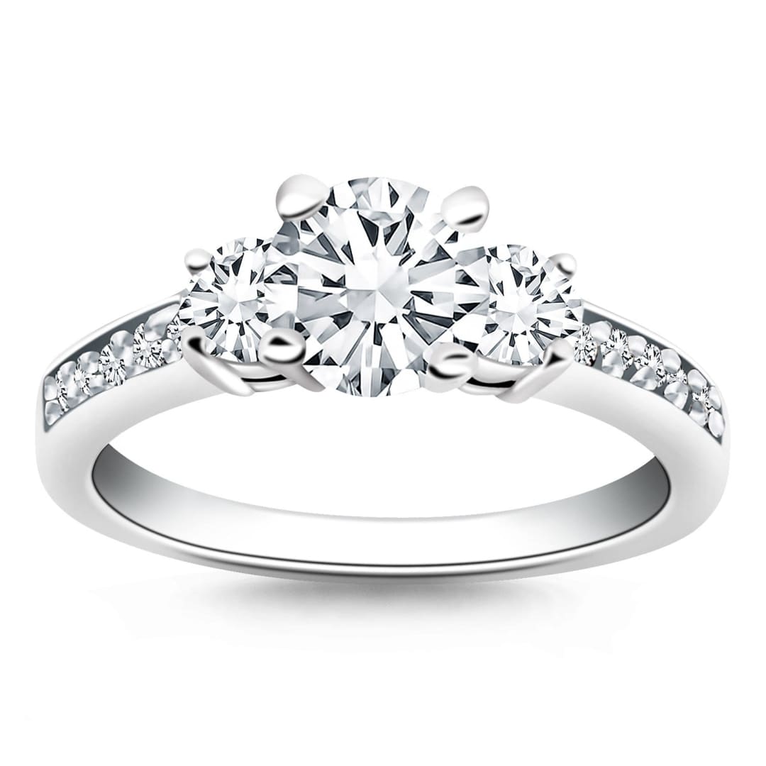 14k White Gold Three Stone Engagement Ring with Diamond Band | Richard Cannon Jewelry