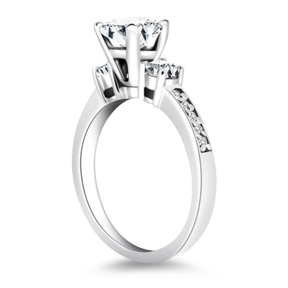 14k White Gold Three Stone Engagement Ring with Diamond Band | Richard Cannon Jewelry