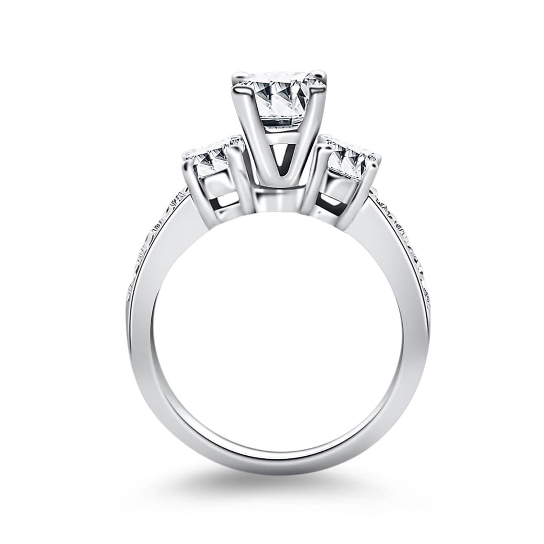 14k White Gold Three Stone Engagement Ring with Diamond Band | Richard Cannon Jewelry