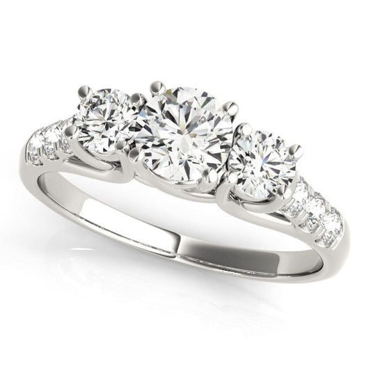 14k White Gold Trellis Set 3 Stone Round Diamond Engagement Ring (1 1/8 cttw) | Richard